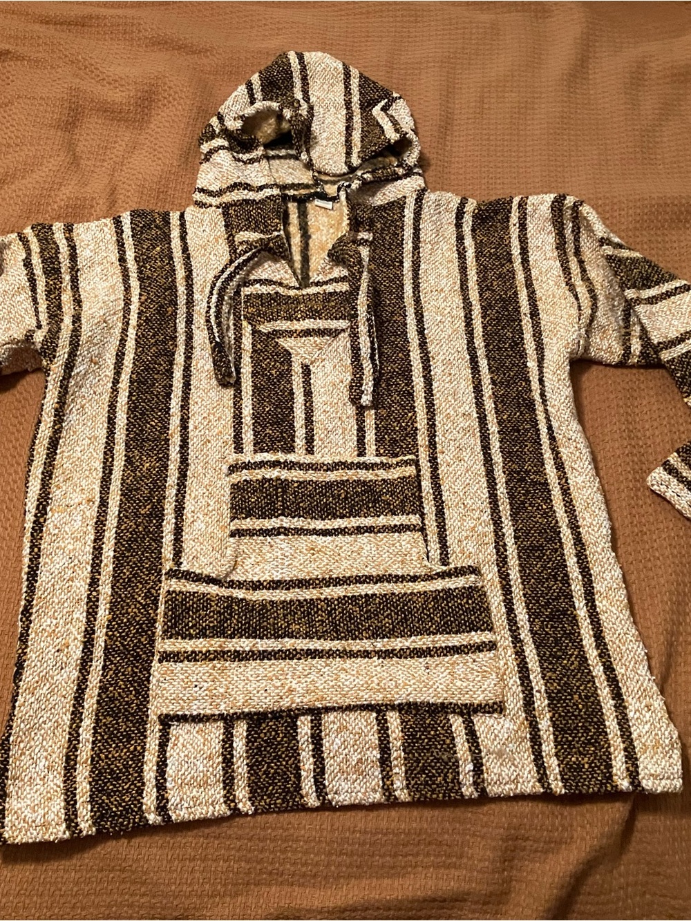 Beige Brown Black Striped Knit Hoodie Pullover Hooded Sweater Size Boys XL